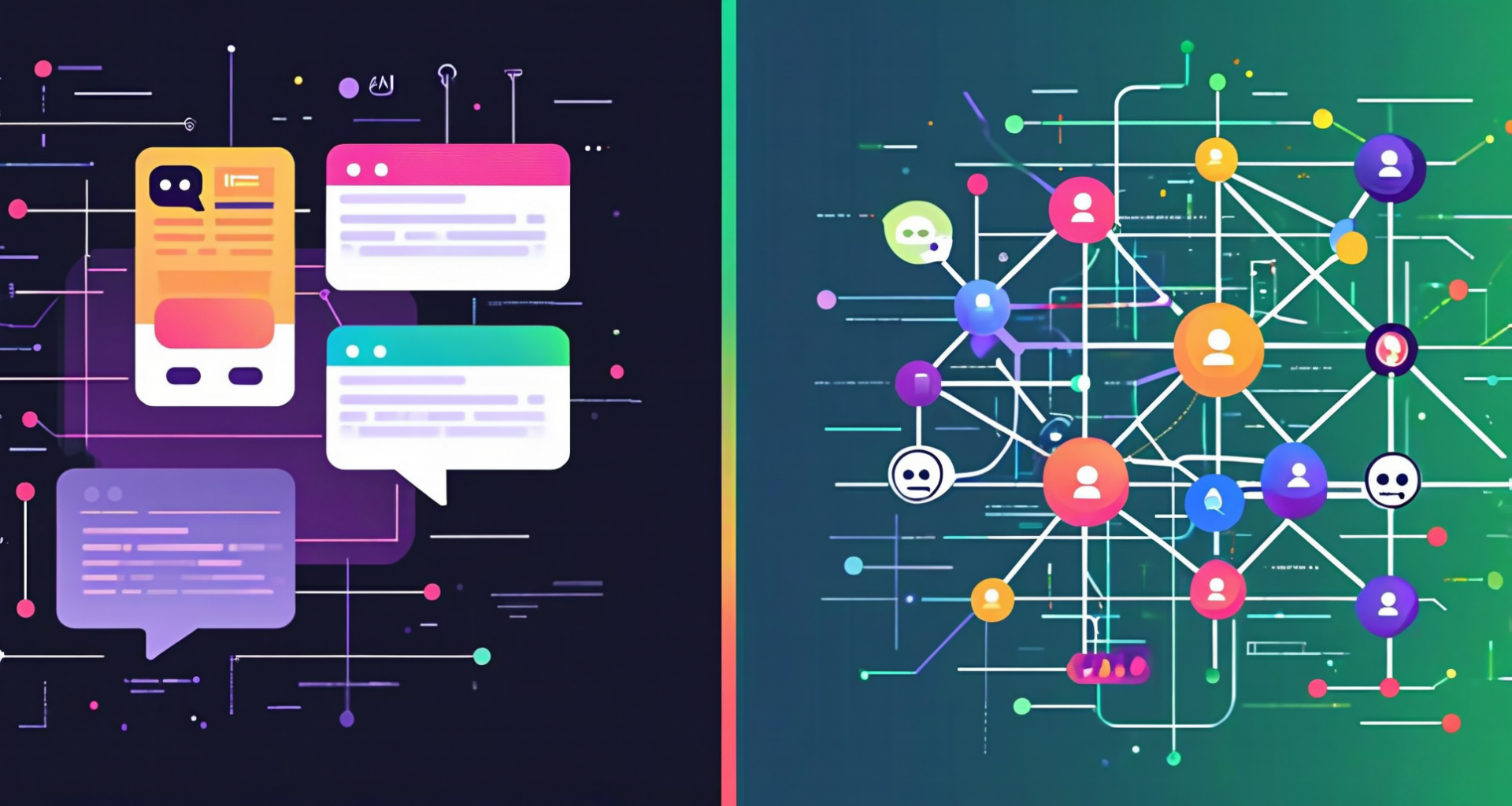 Illustration contrasting simple chatbot vs autonomous AI agent network