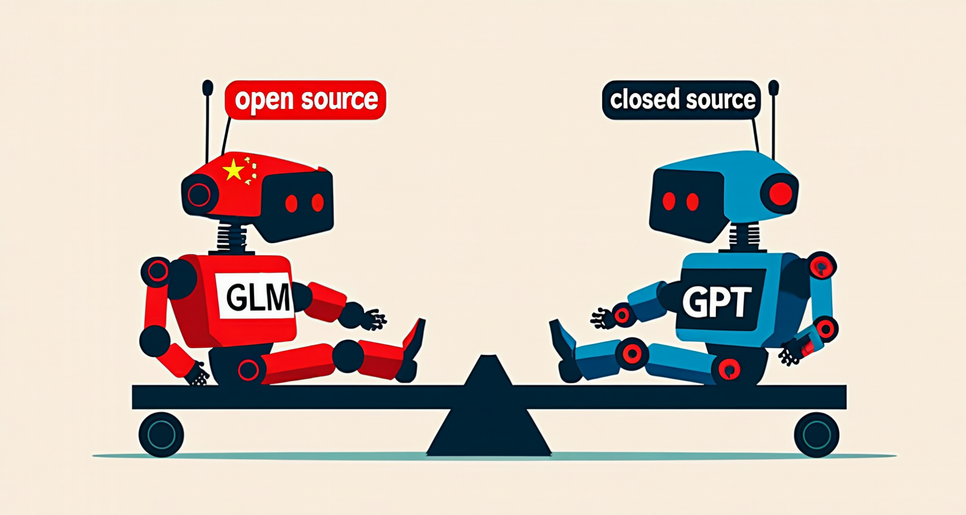 Illustration of open-source vs closed-source AI competition