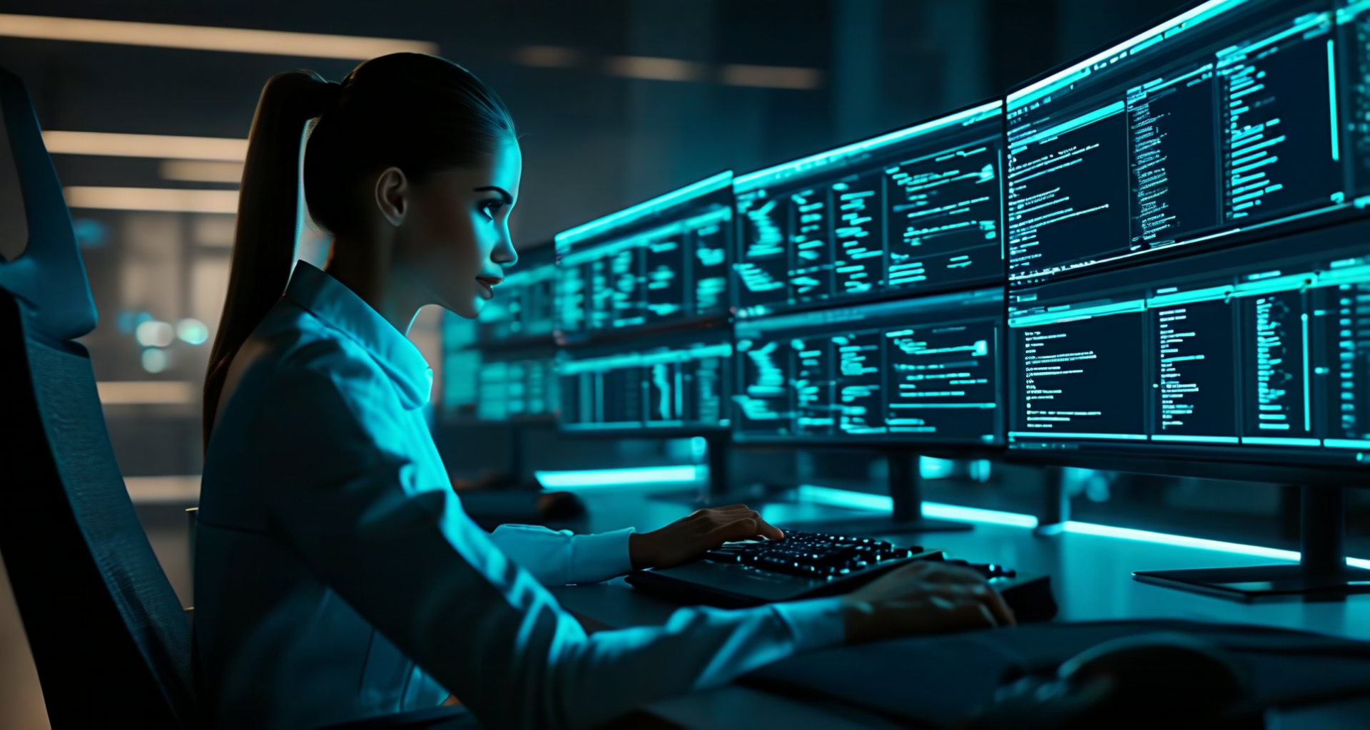 An empty desk with multiple screens running AI agents autonomously